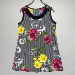 シックフルール　美品　薄手　伸縮性あり　透け感なし　ストライプ花柄タンクトップ