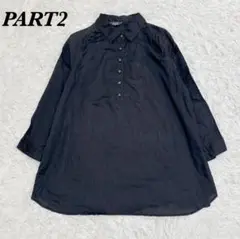 【美品】ジュンコシマダ 麻混ブラウスシャツ 15 2XL(3L) ネイビー