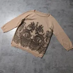 ロベルトコリーナ イタリア製 薄手花柄ニットセーター S ウール100%