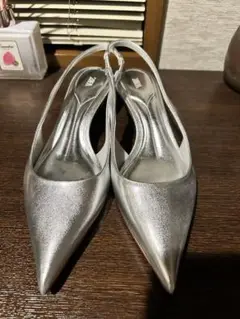 ZALA シルバー ポインテッドトゥ スリングバックシューズ