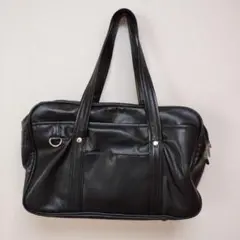 黒の合成皮革トートバッグ　スクールバック