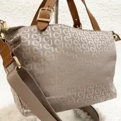 美品☆シャルルジョルダン 2way ショルダーバッグ CJロゴ総柄 モカベージュ