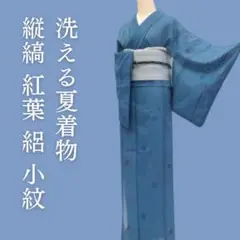 m1883＊洗える夏着物 絽 縦縞 紅葉 小紋