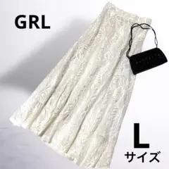 【美品】GRL(グレイル)花柄総レースフレアロングスカート　レディース　L 白系
