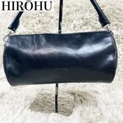 美品希少✨ヒロフ ハンドバッグ 筒型 Hロゴ イタリア製 レザー ブラック
