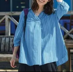 美品　Sunny clouds　ストライプスキッパーコットンブラウス　MP