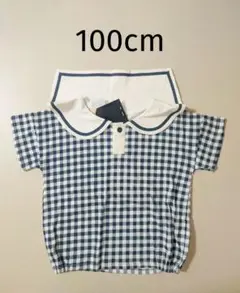 新品 チェック柄 セーラー襟 半袖Tシャツ 100cm トップス
