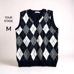 TOURSTAGE ゴルフベスト M メンズ アーガイル ニット ブラック系