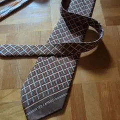 TED LAPIDUS 幾何学模様 シルクネクタイ　チェック　茶色　ブラウン　J