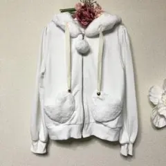 シークレットハニーうさ耳フード付パーカーM白超美品しっぽリボン尻尾うさぎ