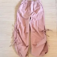WEGO カジュアルピンクパンツ サイドスリット・リボン付き