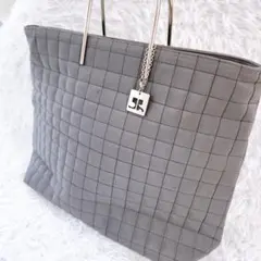 【クレージュ】2wayトートバッグ キルティングメタルハンドル　グレー