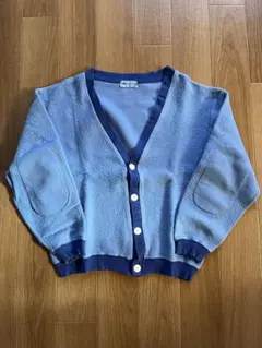 80s 90s vintage コットン ニット カーディガン 青 古着