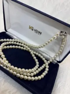 IGIN ロングパールネックレス ホワイト2連　レディースオシャレ上品