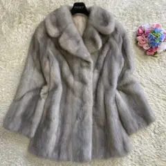 極美品 サファイアミンク 高級毛皮 リアルファコート 女優襟 ホワイト11 L