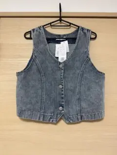 新品タグ付き デニム ノースリーブ クロップド丈ビスチェ L
