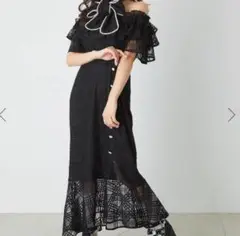 アンクルージュ シアーチェックマーメイドワンピース ブラック