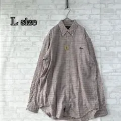 【未使用品】Lサイズ チェック柄長袖コットンシャツ 白/赤/ネイビーa2771