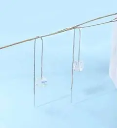 【即日〜翌日発送】チェーンスレッダーキューブピアス　シルバー　上品　*180