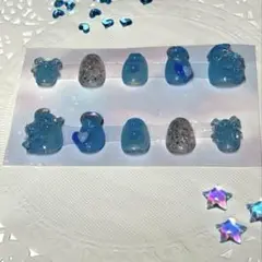 『現品』ハンドメイド　ネイルチップ　水色　キラキラ　リボン　ハート