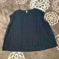 prit｜リネンマチ針刺繍×リネン 切替スリーブレスワイドプルオーバー