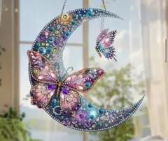 ダイヤモンドアート 月とちょうちょがかわいい 吊り下げタイプ クリスタル