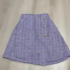 未使用品　紫系チェック柄フレアスカート160cm