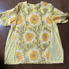 ひまわり刺繍 半袖ブラウス イエロー