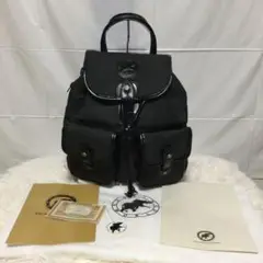 ハンティングワールド ドット柄キャンパス地×レザー リュック