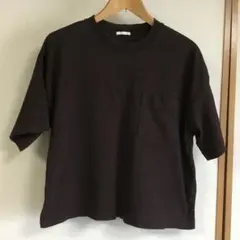 GU ダークブラウン クロップドTシャツ　L