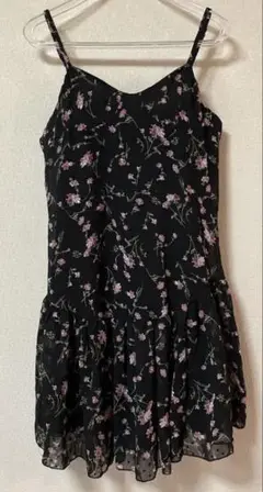 花柄シフォンスリップドレス 黒