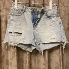 ダメージデニムショートパンツライトブルー
