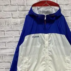 コロンビア　マウンテンパーカーブルーホワイトL ロゴ刺繍アウトドア826