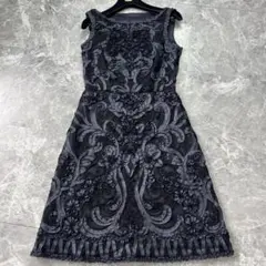 極美品♡定価約7万　アナイ　ワンピース　総柄　テープ刺繍　フレア　ネイビー　36