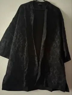INCERUN 黒 花柄 刺繍ロング丈 シャツ S