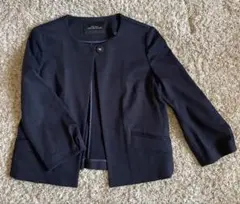 【グリーンレーベルリラクシング】ノーカラー ジャケット七分袖 38ストレッチ