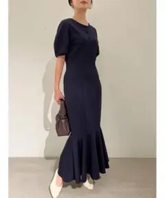 Stylevoiceforxxx ランタンスリーブジャージーマーメイドワンピース