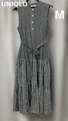 UNIQLO スラブコットン ロング ワンピース ギンガムチェック　M