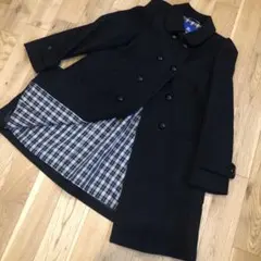 レア バーバリー ブルーレーベル ロングコート ダブル ノバチェック ブラック