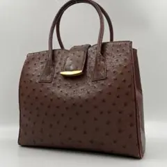 高級　オーストリッチ　ハンドバッグ　エキゾチックレザー　金具　ヴィンテージ