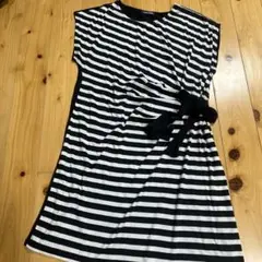 2L/ボーダー半袖 リボンポイントワンピース