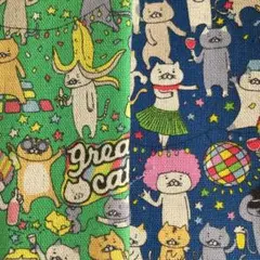 ★同梱割引あり　コットンこばやし　ねこ　半端ミニミニ生地2枚　ネコ　パーティー猫