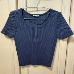 GU リブヘンリーネックセーター　半袖　Mサイズ