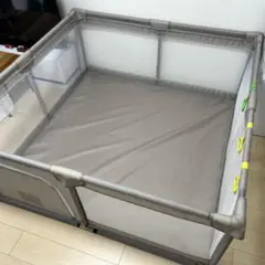 グレー メッシュベビーサークル 出入り口付き　150×150×65
