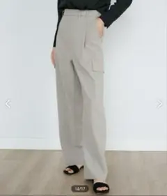 イネド カーゴパンツ 【M】ストレッチワイドパンツ グレーベージュ キレイめ