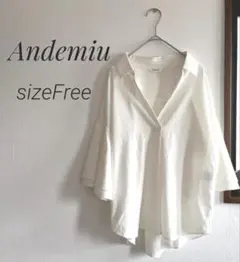 夏物セール中‼︎【試着のみ美品⭐︎】アンデミュウ　ブラウス　白　とろみシャツ