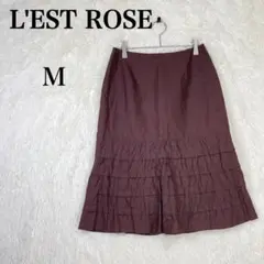 【レストローズ】バックファスナー リネン コットン混 ティアードスカート M