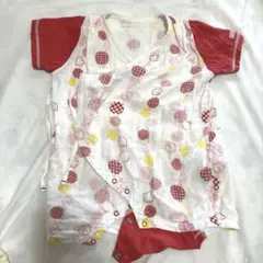 赤と白のドット柄前開きベビー服 50〜70cm 綿100% 日本製