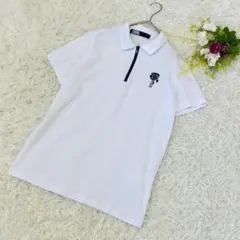 〝カールラガーフェルド〟半袖　ポロシャツ　ハーフジップ　白　Sサイズ