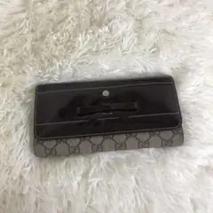 GUCCI グッチ 長財布 リボン GG柄 ブラウン
